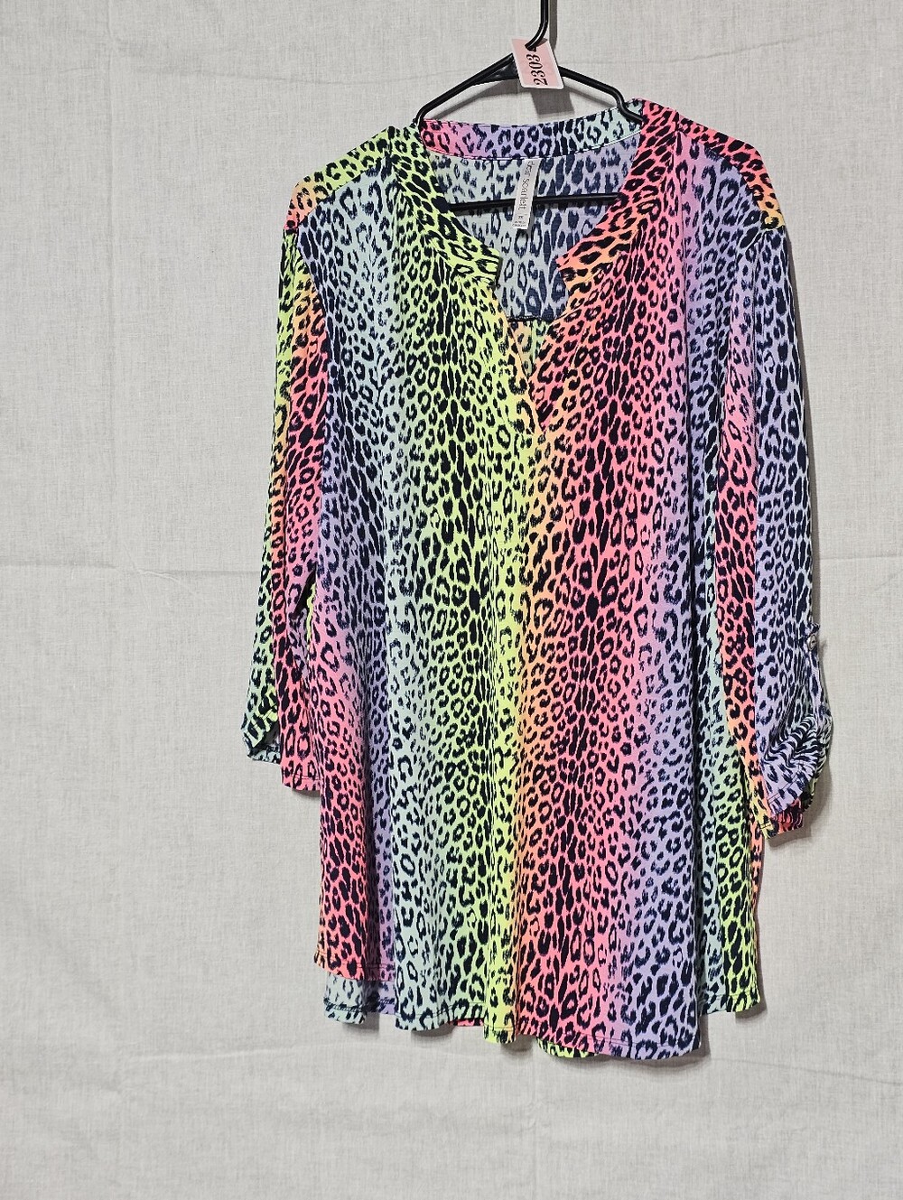 Neon Multi-Color Leopard Print V-Neck Tunic Top
